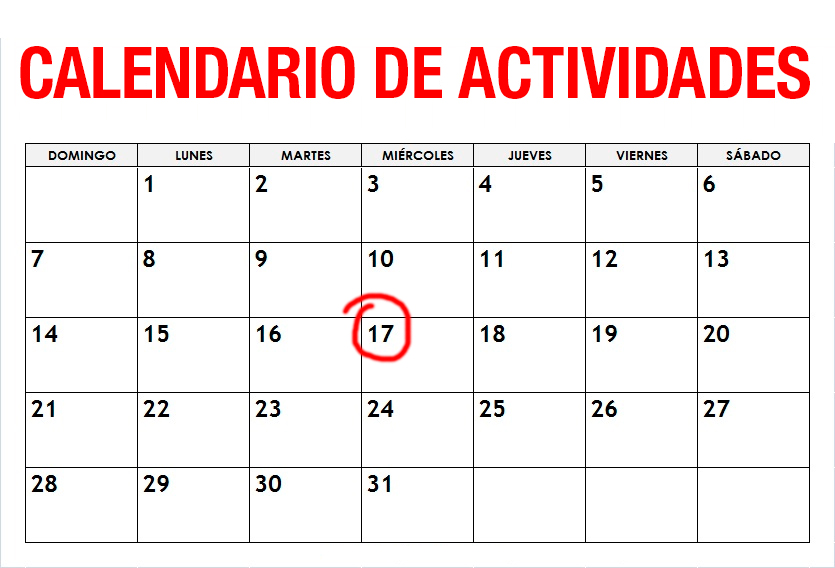 Calendario de actividades del mes